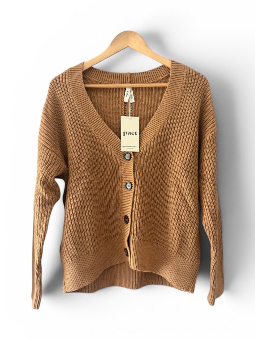 PACT Luxe Knit Cropped Cardigan Organic Cotton Camel NWT Women's Size M